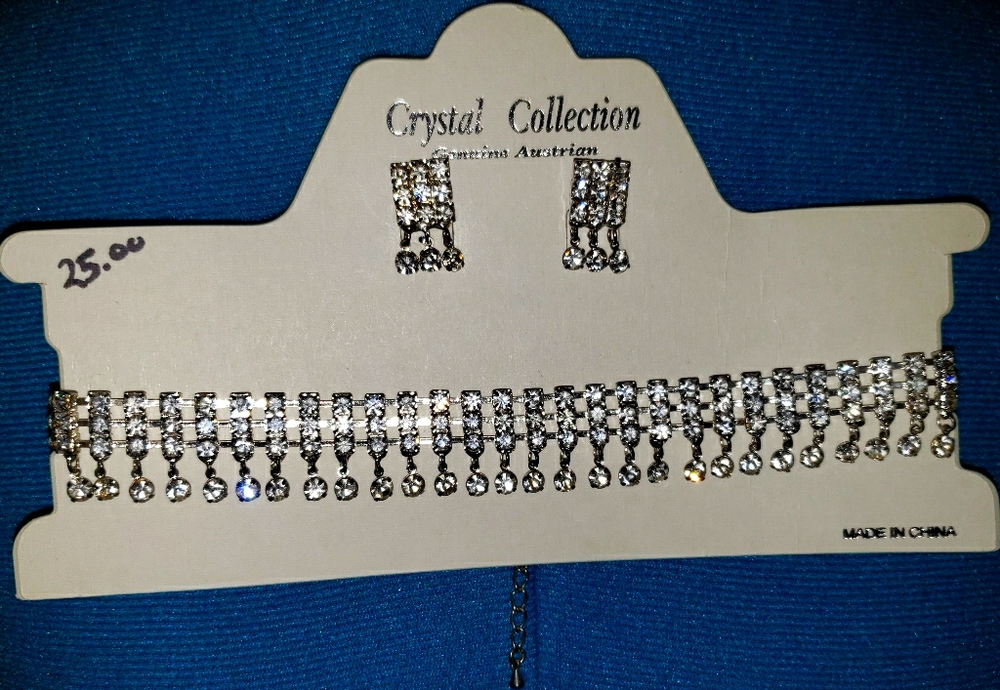 Crystal Choker & Pierced Earings